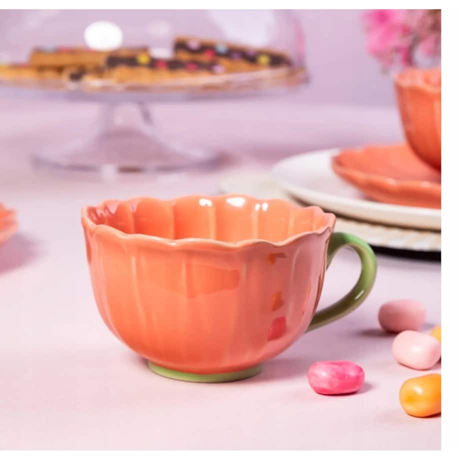 2x Filiżanka kubek do kawy i herbaty ceramiczna Kwiat koralowy 350 ml