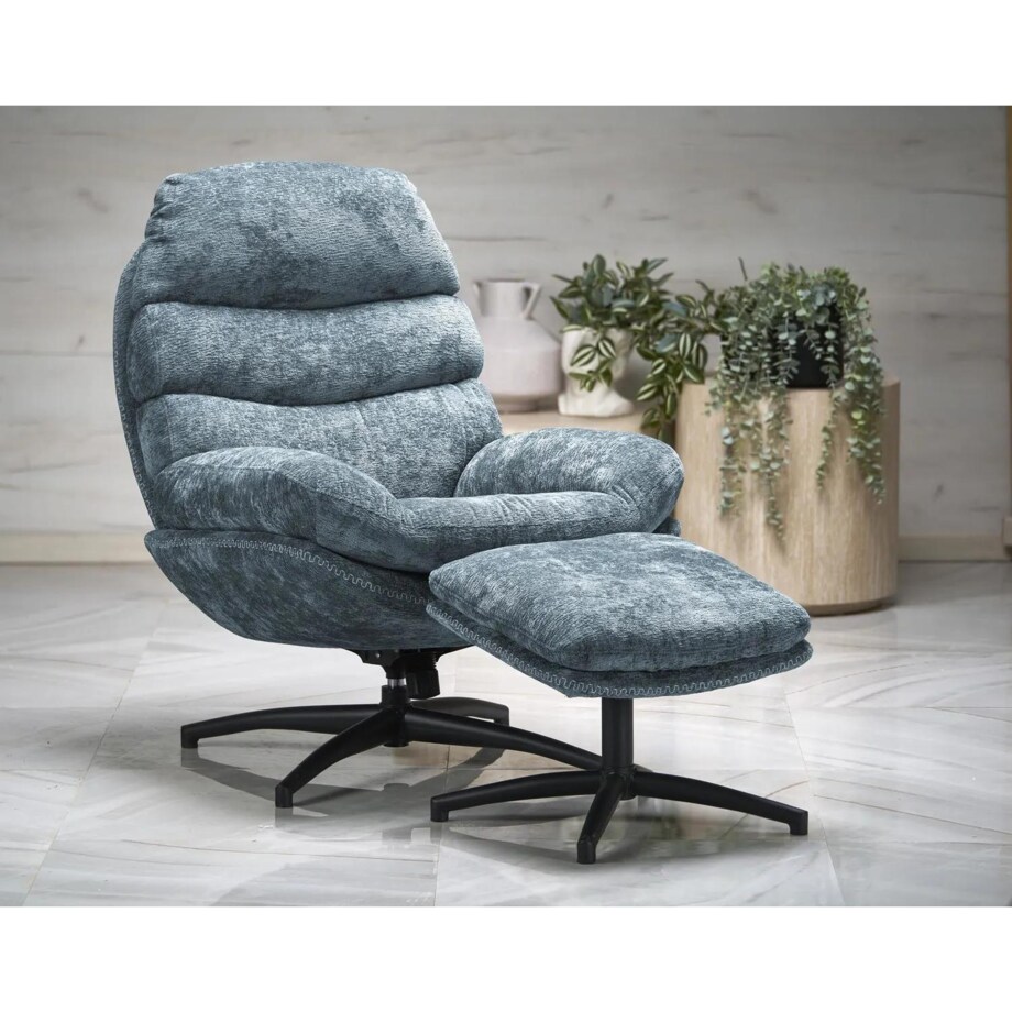 Fotel DARIO niebieski z podnóżkiem