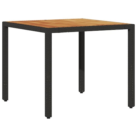 vidaXL Stół ogrodowy z akacjowym blatem, czarny, 90x90x75cm, rattan PE