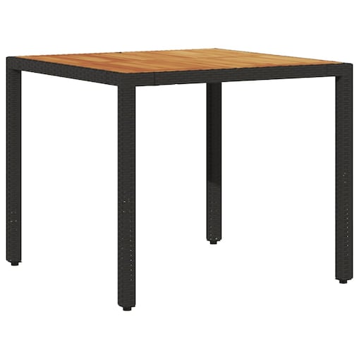 vidaXL Stół ogrodowy z akacjowym blatem, czarny, 90x90x75cm, rattan PE