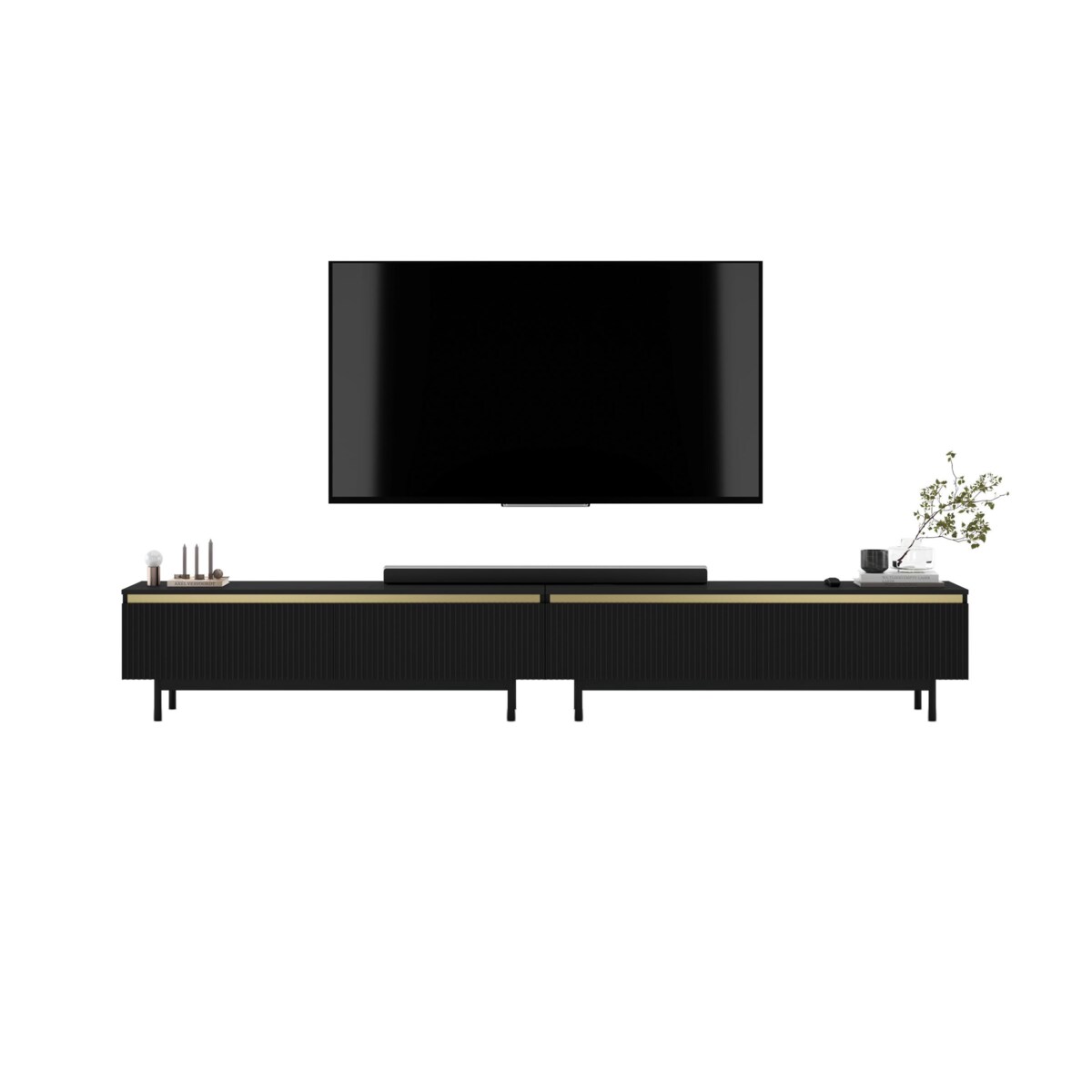 Nowoczesna Szafka RTV Glamour Komoda RTV Czarny Mat 280 cm czarne akcenty