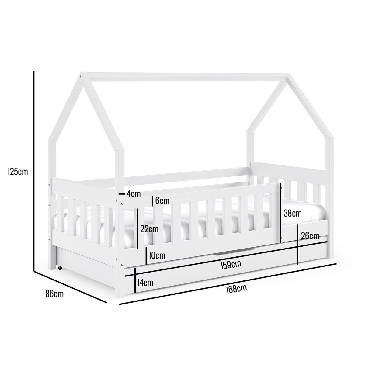 Łóżko dziecięce domek Mila białe 80x160