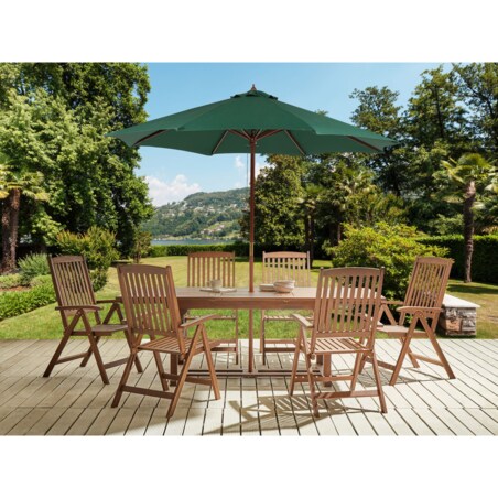 Zestaw ogrodowy dla 6 osób AMANTEA z parasolem Drewno akacjowe Zielony