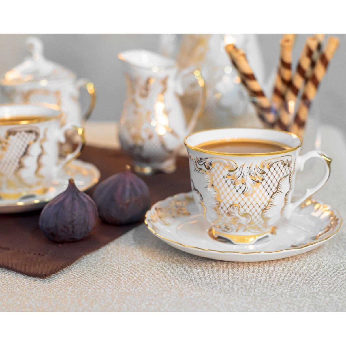 Filiżanka 250 ml ze spodkiem Rococo Rocaille Alabaster G348