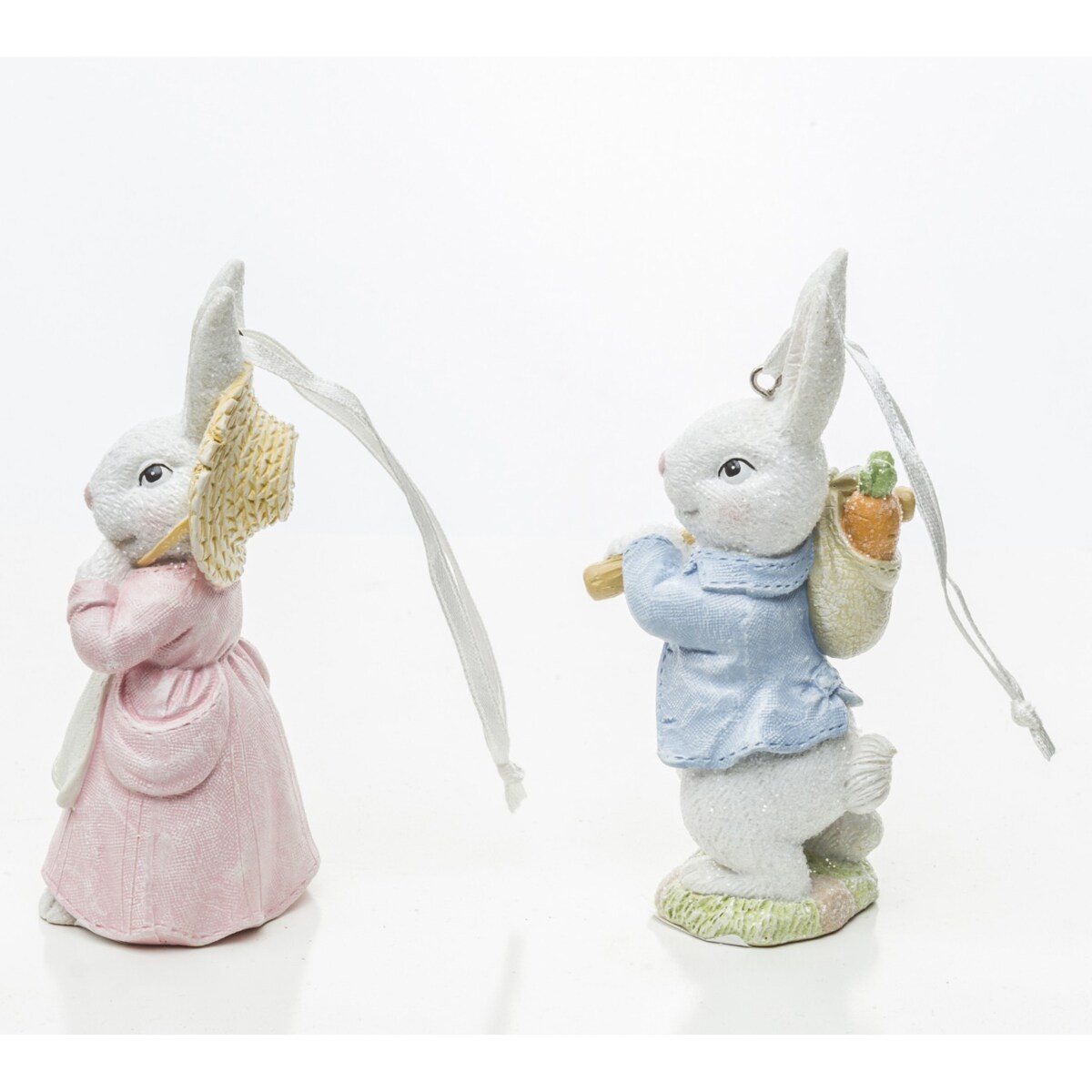 Dekoracja - Zawieszki 2 króliczki ogrodniczki 10x3,5x5 cm