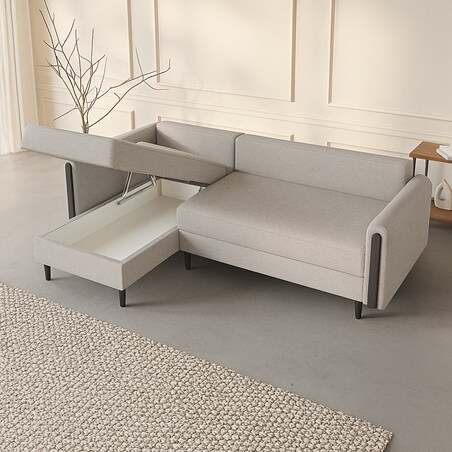 Wygodny narożnik GALOS - beżowy-drewno wenge - lewostronny