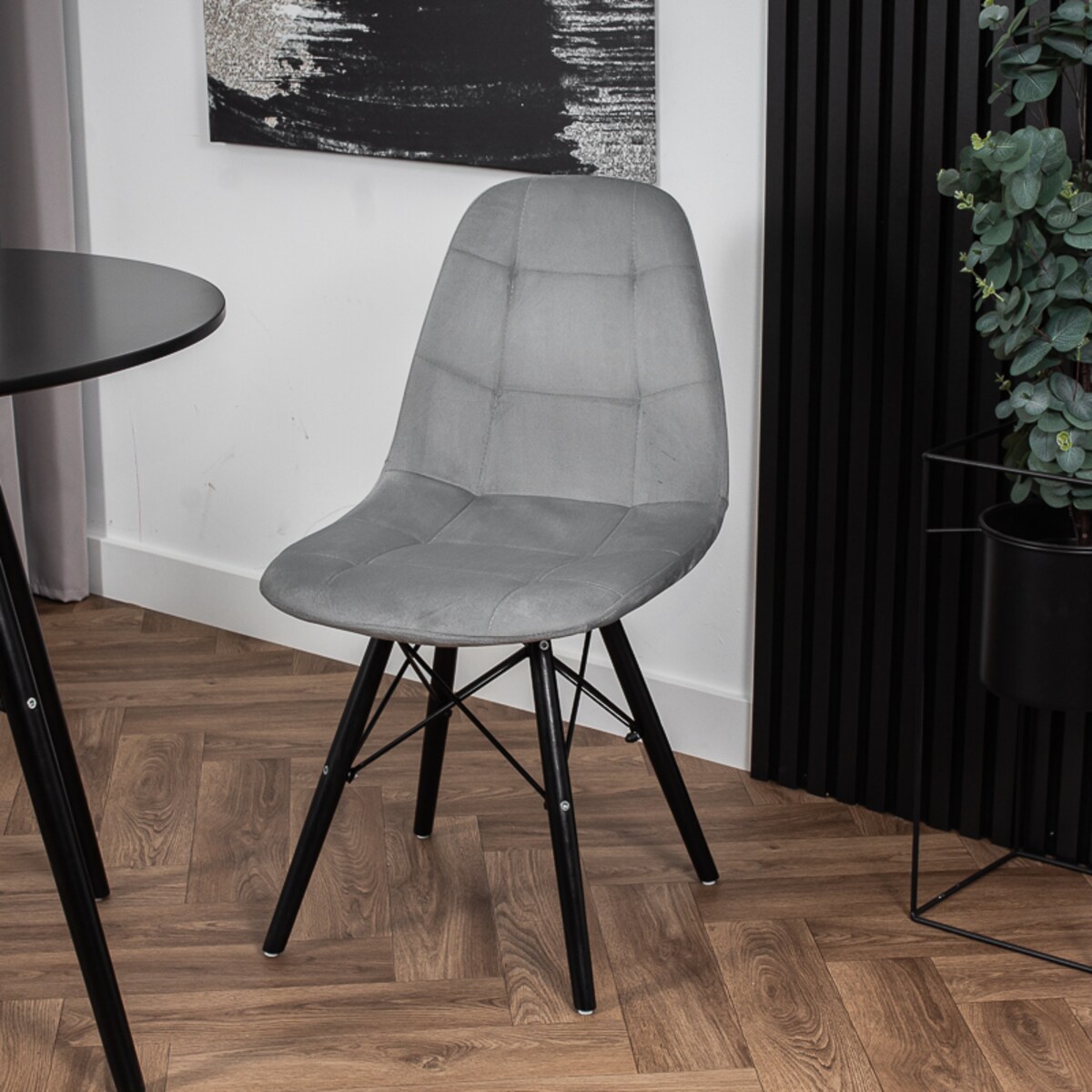 Krzesło tapicerowane do salonu jadalni skandynawskie szare