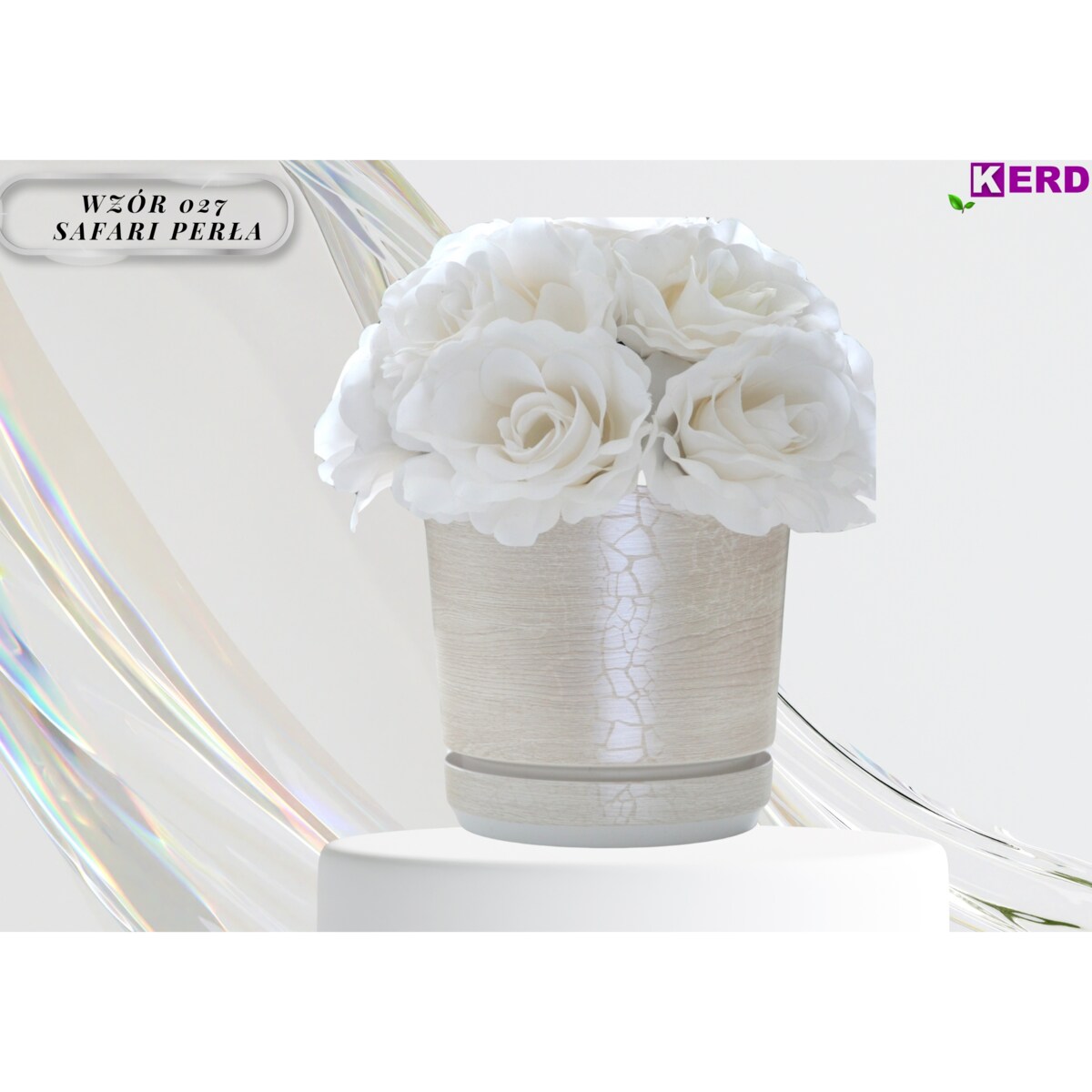 32 cm wzór SAFARI PERŁA Doniczka z podstawką efekt drewna tekstura bielonej deski duża donica szeroka