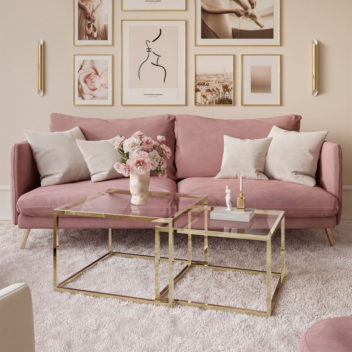 Stolik kawowy YOSHI 2w1 złoty chrom przeźroczyste szkło