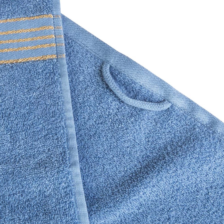 Ręcznik do rąk 30x50 cm bawełniany kolor niebieski z bordiurą w złote paski 500 g/m2 TIWANO