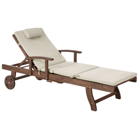 Leżak ogrodowy z poduszką AMANTEA PREMIUM Drewno akacjowe Beżowoszary