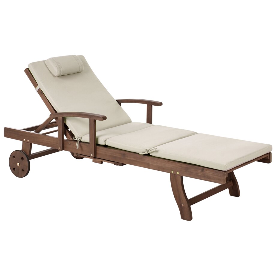 Leżak ogrodowy z poduszką AMANTEA PREMIUM Drewno akacjowe Beżowoszary