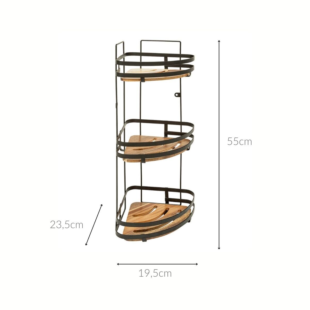 Narożna półka pod prysznic BLACKACIA, bez wiercenia, 23,5 x 19,5 x 55 cm