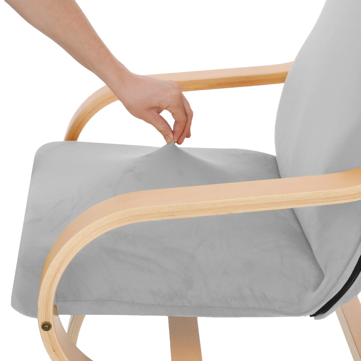 POKROWIEC NA FOTEL FINKA JASNY SZARY WELUR ELASTYCZNY [21FY]