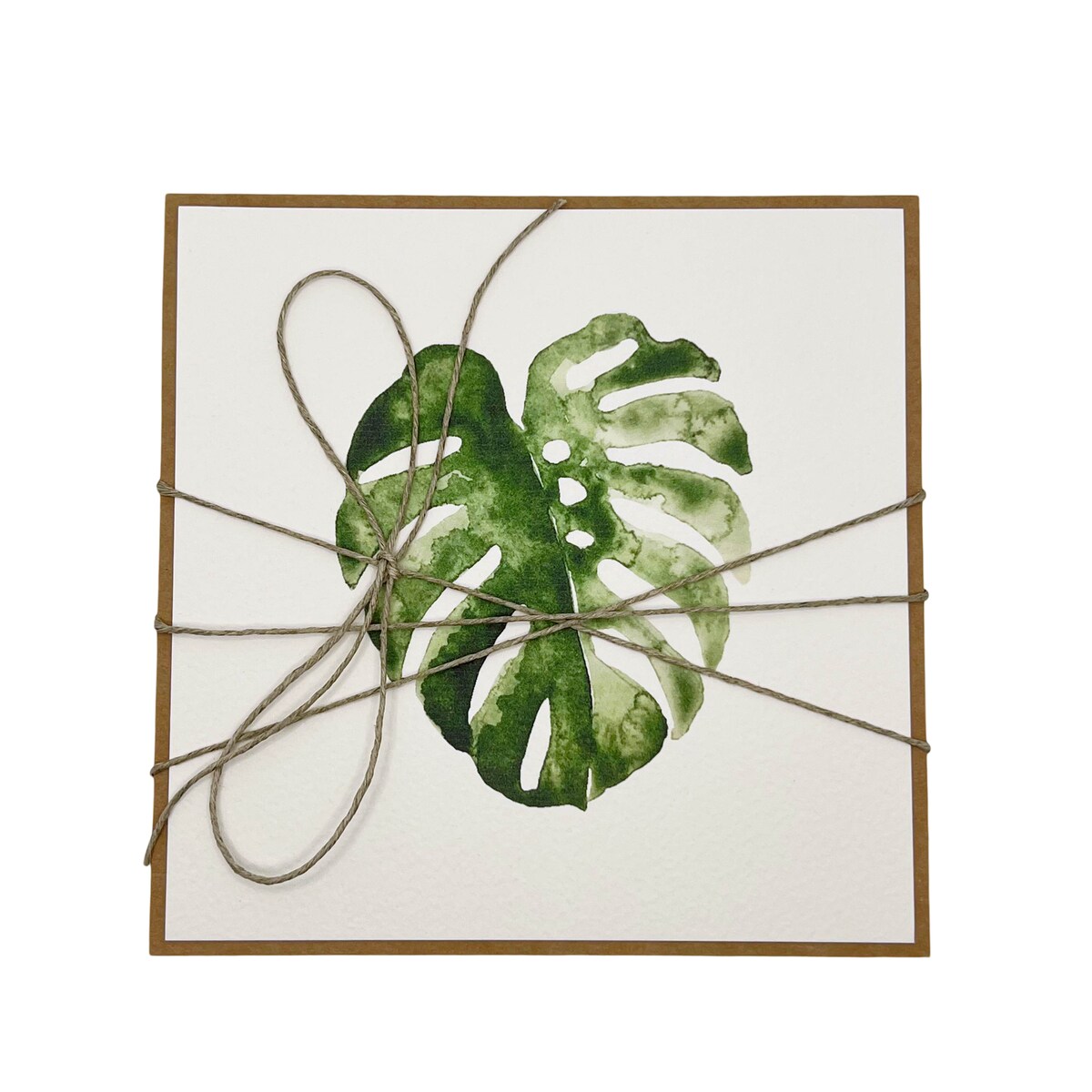 Ręcznie robiona kartka okolicznościowa - bilet do preznetu - monstera