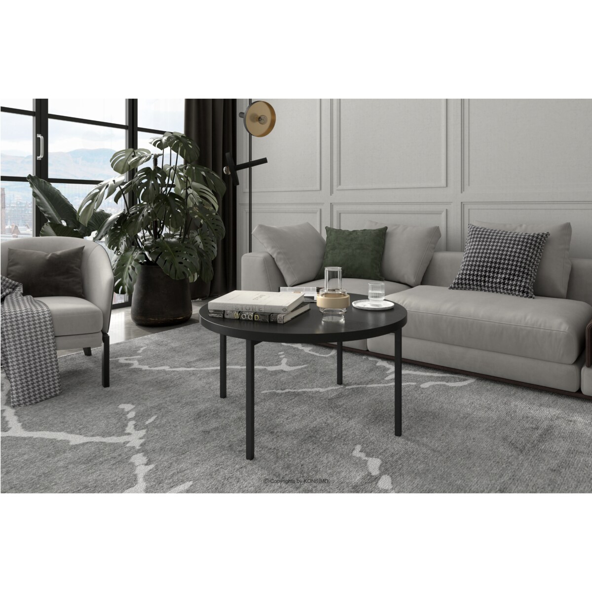 KONSIMO GERIS Stolik kawowy do salonu w stylu industrialnym, czarny mat