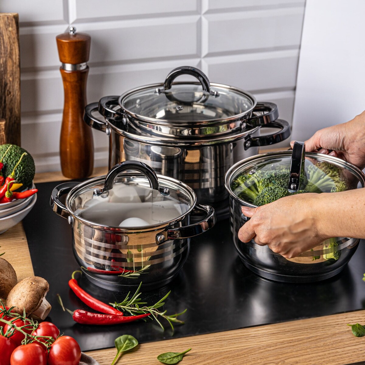 Zestaw garnków stalowych 8 ele. 2.1/2.9/3.9/6.6L KLAUSBERG