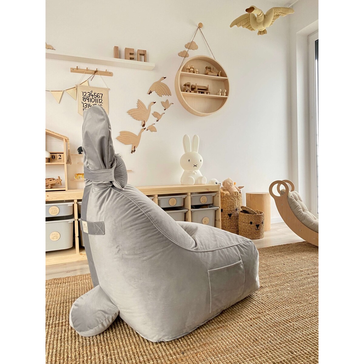 PUF FUNNY BUNNY WELUR JASNY SZARY