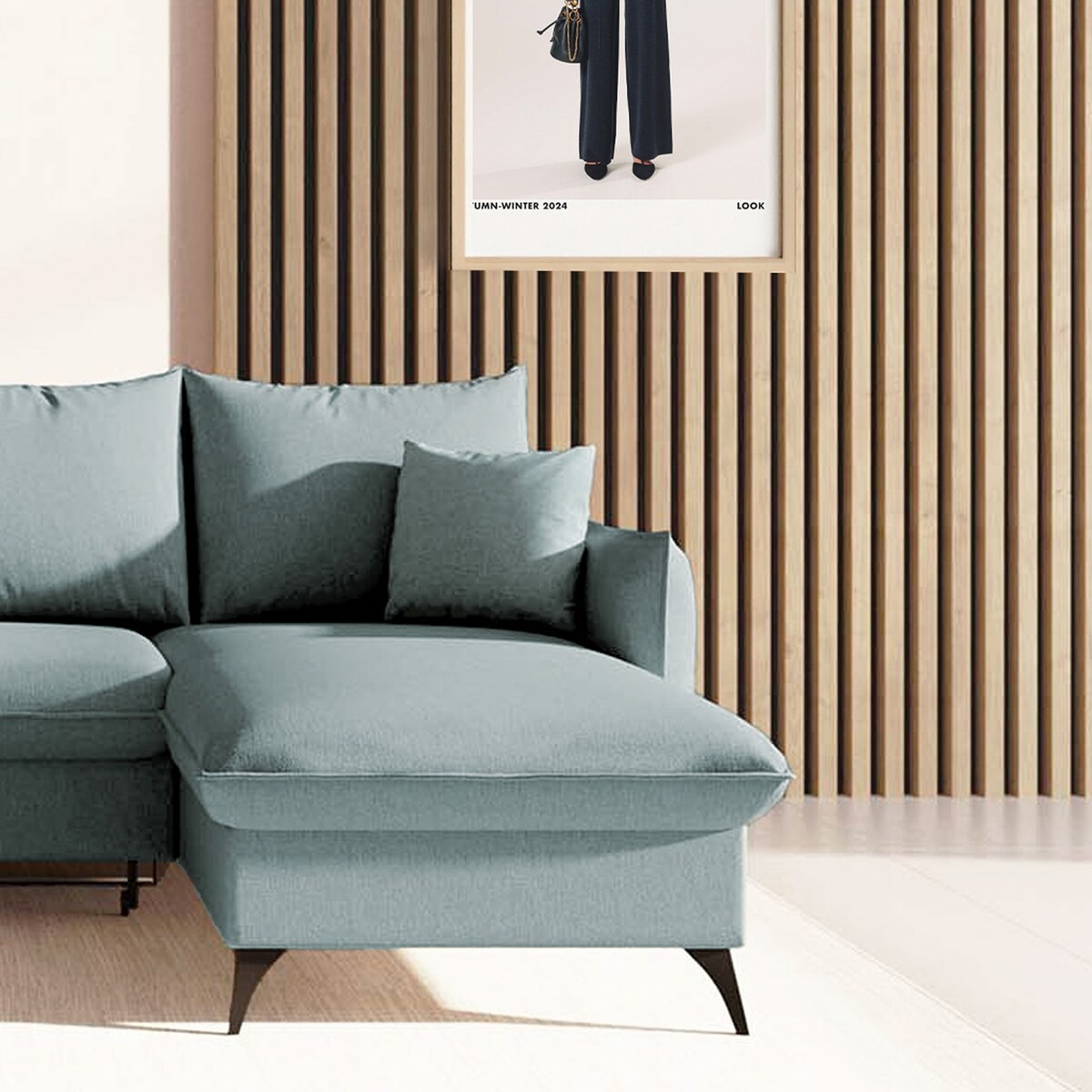 Brim Sofa narożna prawa z funkcją spania i pojemnikiem prawa jasnoniebieska