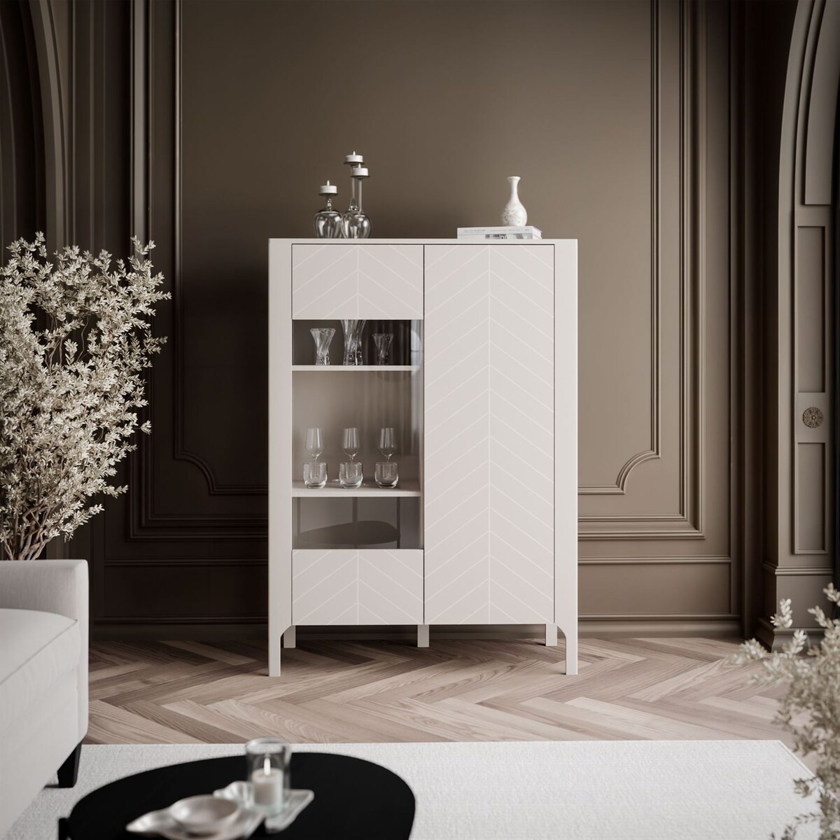 Dwudrzwiowa przeszklona witryna LUMI, kaszmir