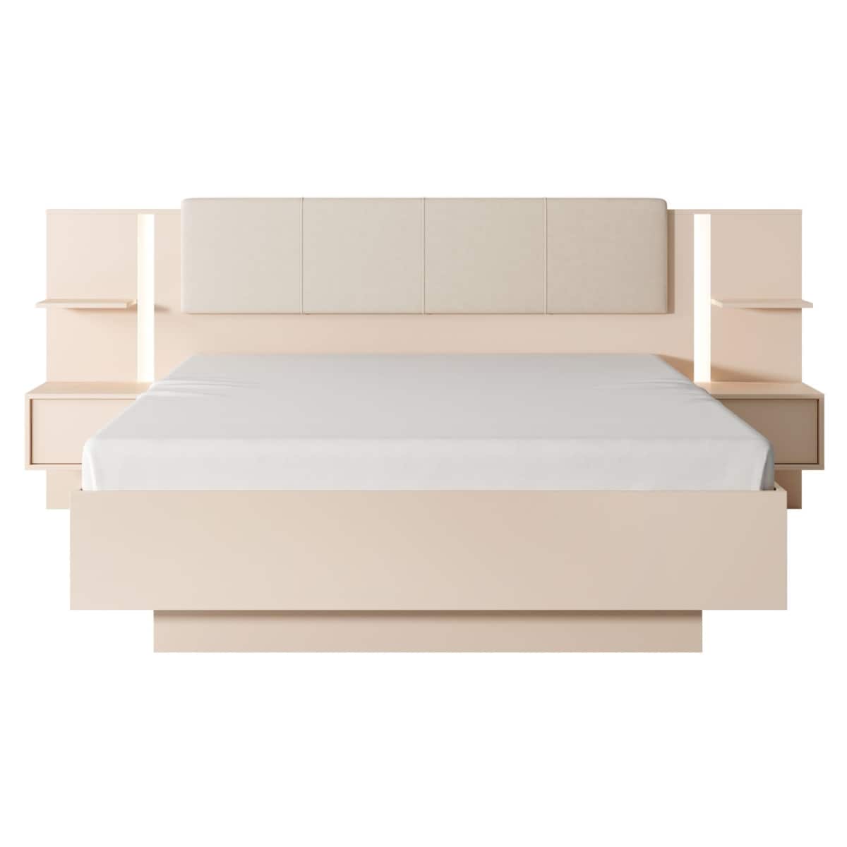 Łóżko DASTIN z pojemnikiem, zagłówkiem, stolikami nocnymi, ośw. LED