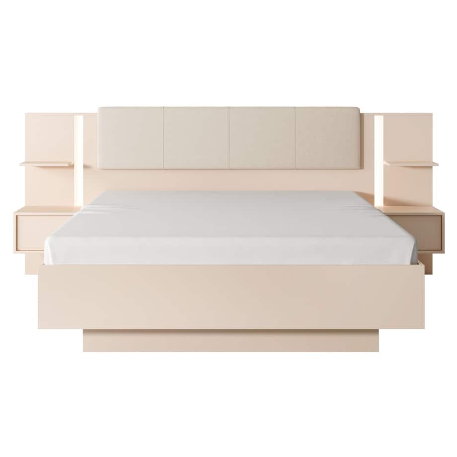 Łóżko DASTIN z pojemnikiem, zagłówkiem, stolikami nocnymi, ośw. LED