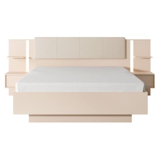 Łóżko DASTIN z pojemnikiem, zagłówkiem, stolikami nocnymi, ośw. LED