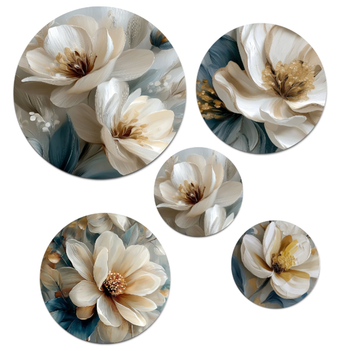 Obrazy ścienne Białe Kwiaty na ścianę do pokoju salonu sypialni 5 sztuk