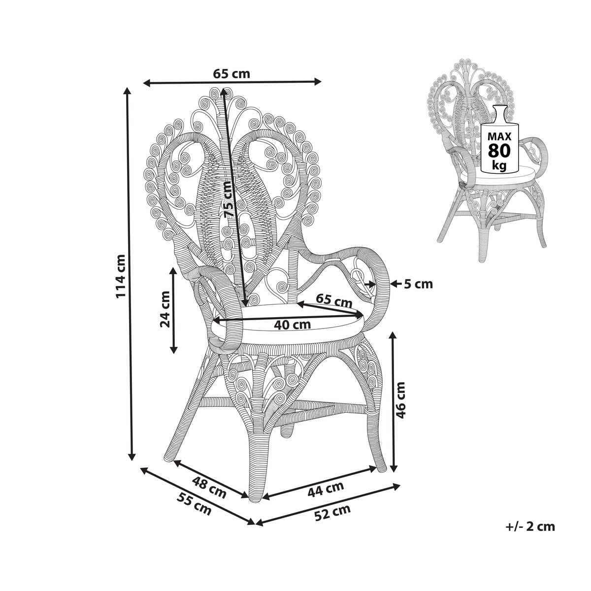 Fotel paw CARRARA Rattan Naturalny