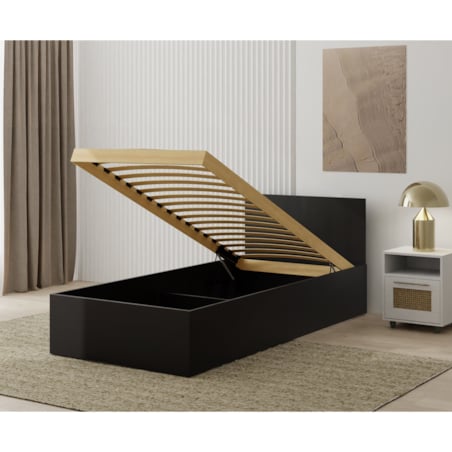 Łóżko drewniane 90x200 ALDO z pojemnikiem na pościel- czarne