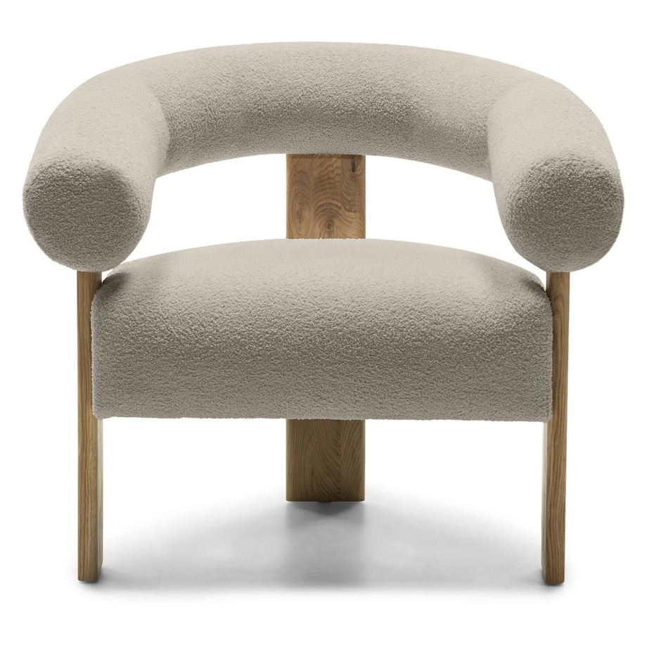 Fotel wypoczynkowy brązowoszary bouclé/dąb Ilady