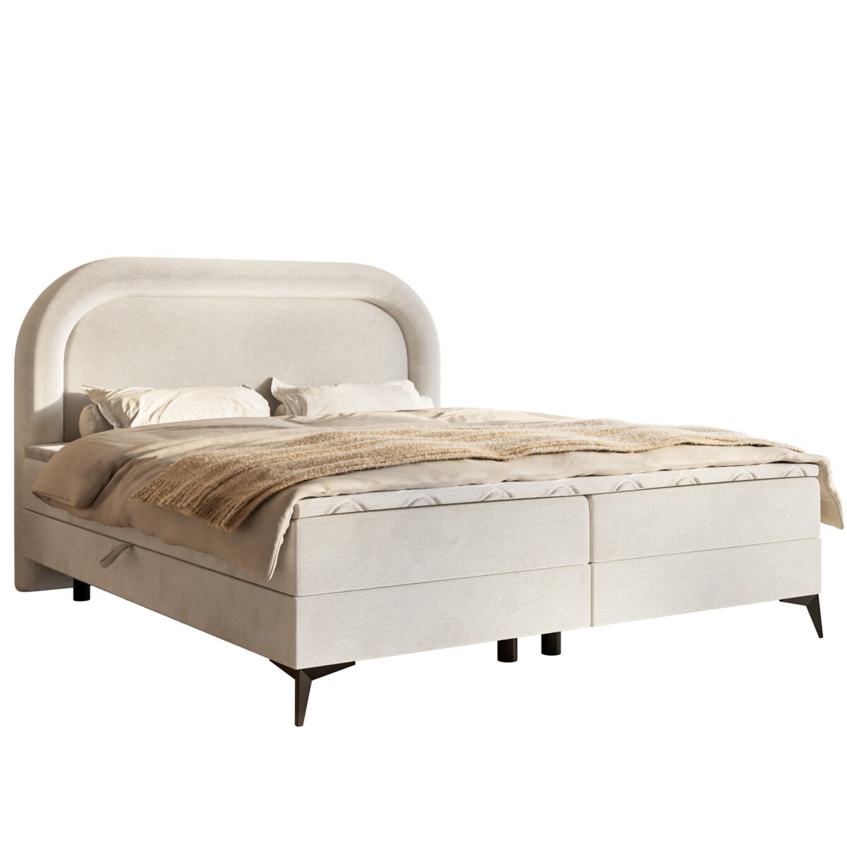 Łóżko kontynentalne ROSSINI w stylu skandynawskim- jasny beżowy