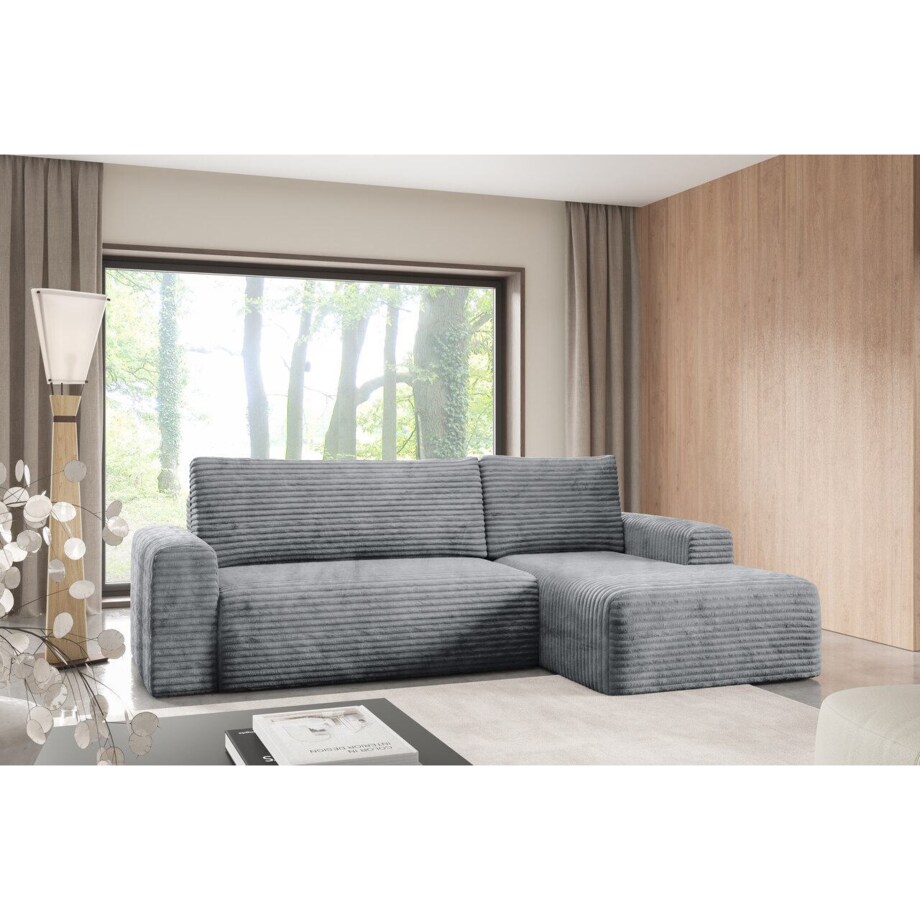 Narożnik SONTII z funkcją spania gruby sztruks Kolor: TILIA 90