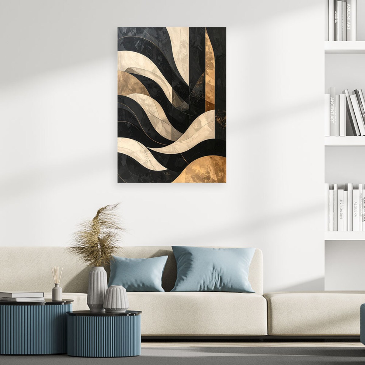 Obraz glamour do wnętrz loftowych, Nowoczesna abstrakcja geometryczna w złocie 40x60 cm