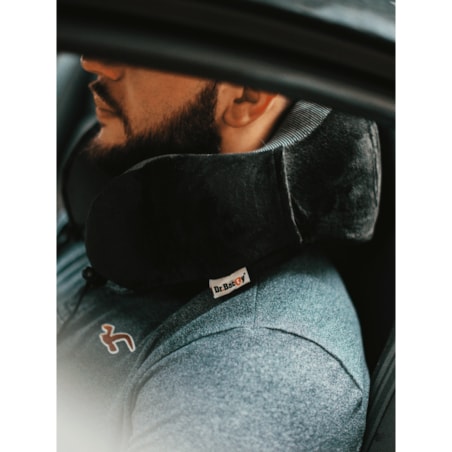 Poduszka podróżna na szyję Dr.Bacty - czarna. Plus zatyczki do uszu i opaska na oczy