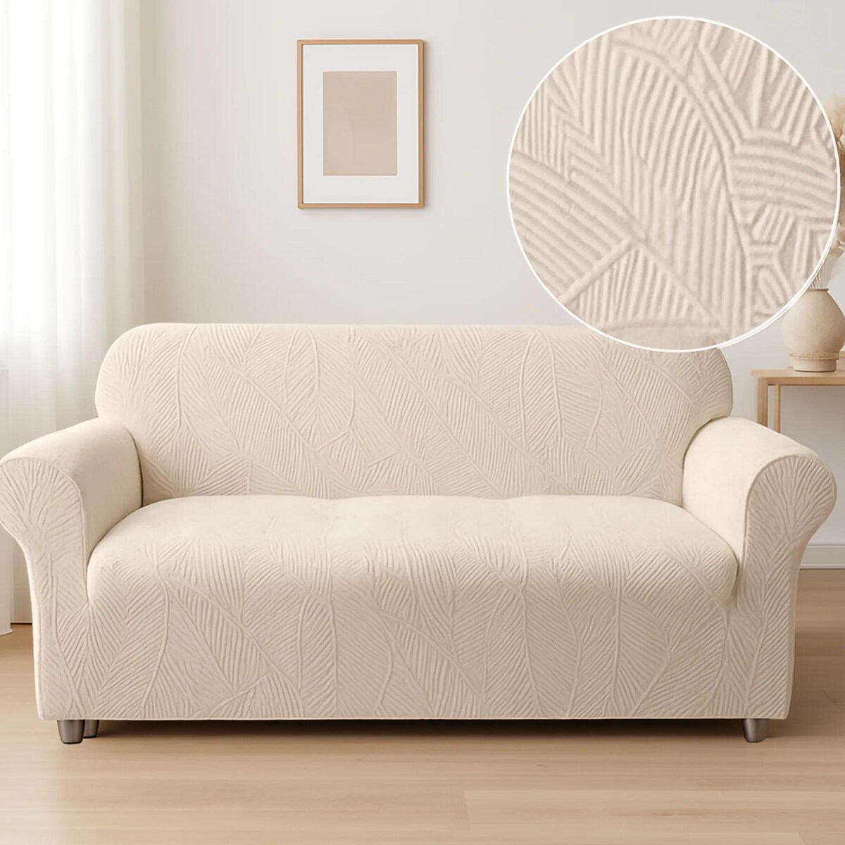 POKROWIEC NA KANAPĘ ECRU ŻAKARD BANANOWIEC 2 OSOBOWY [42-Z4-EC]