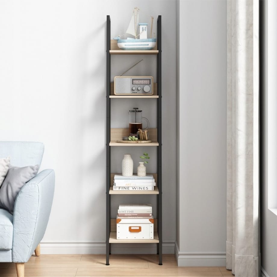 Industrialny wysoki regał stojący jasny brąz 5 półek skandynawski 170 cm