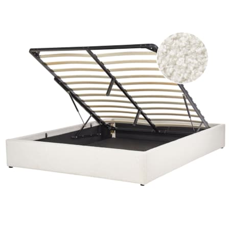 Łóżko z pojemnikiem boucle 160 x 200 cm złamana biel DINAN
