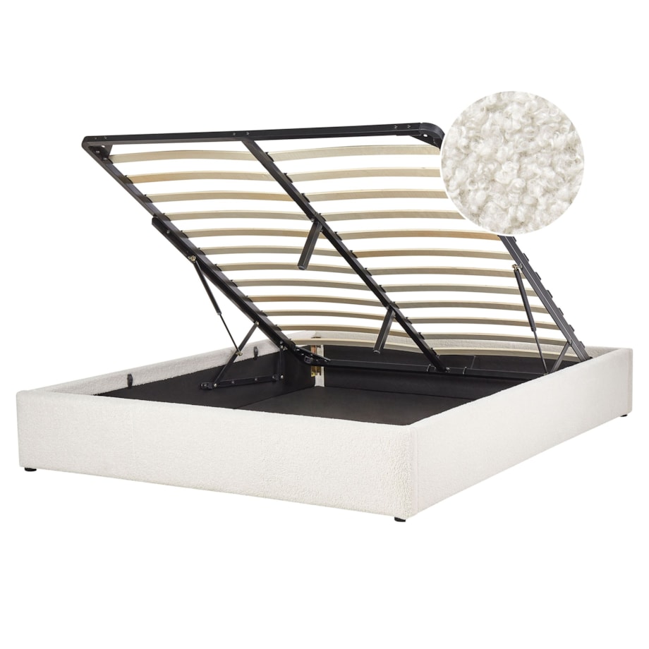 Łóżko z pojemnikiem boucle 160 x 200 cm złamana biel DINAN