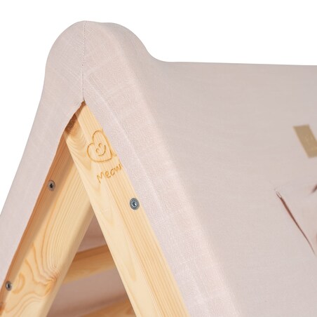 MeowBaby® Domek z drabinką dla dzieci 60x61 cm składaną do pokoju. Drewno, Len, Wiskoza, Różowy Domek, Naturalna drabinka