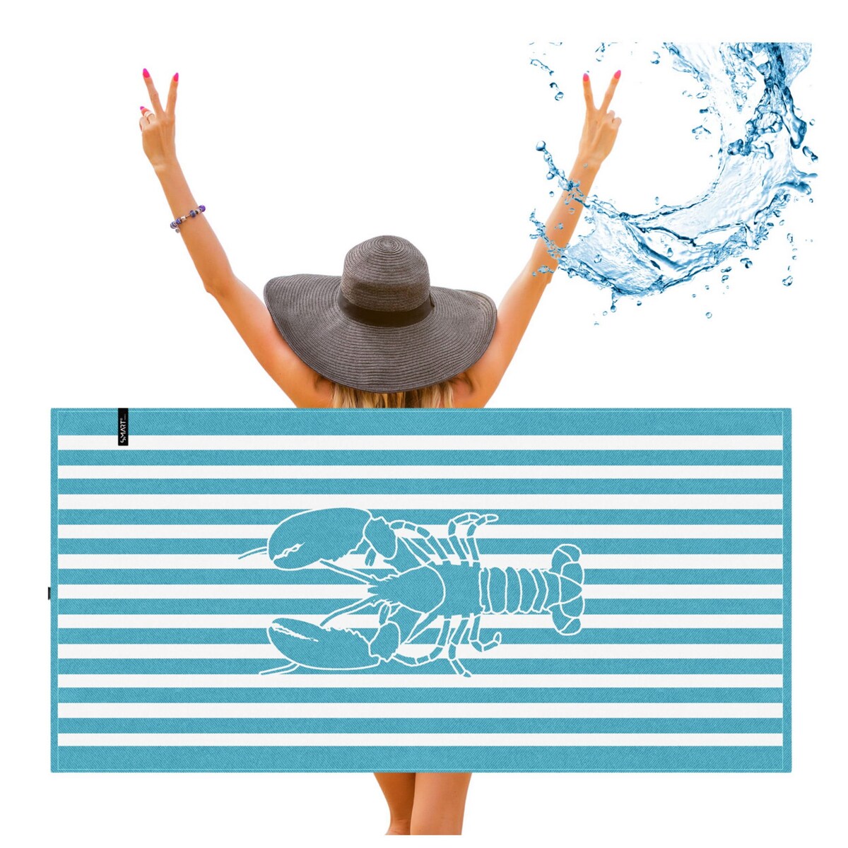 Ręcznik plażowy bambusowy 70x150 cm – niebieski biały lobster homar szybkoschnący cienki