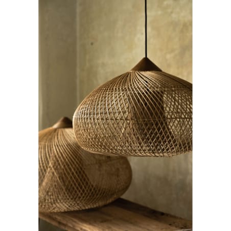 Rattanowa lampa z drewnem teakowym CRATER w rozmiarze XL - naturalna