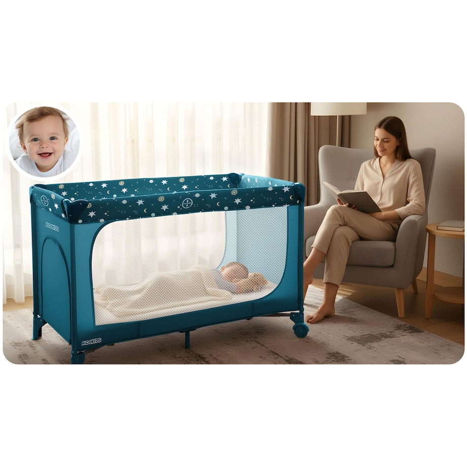 Łóżeczko turystyczne dla dziecka składane podróżne kojec Ricokids + materac + torba