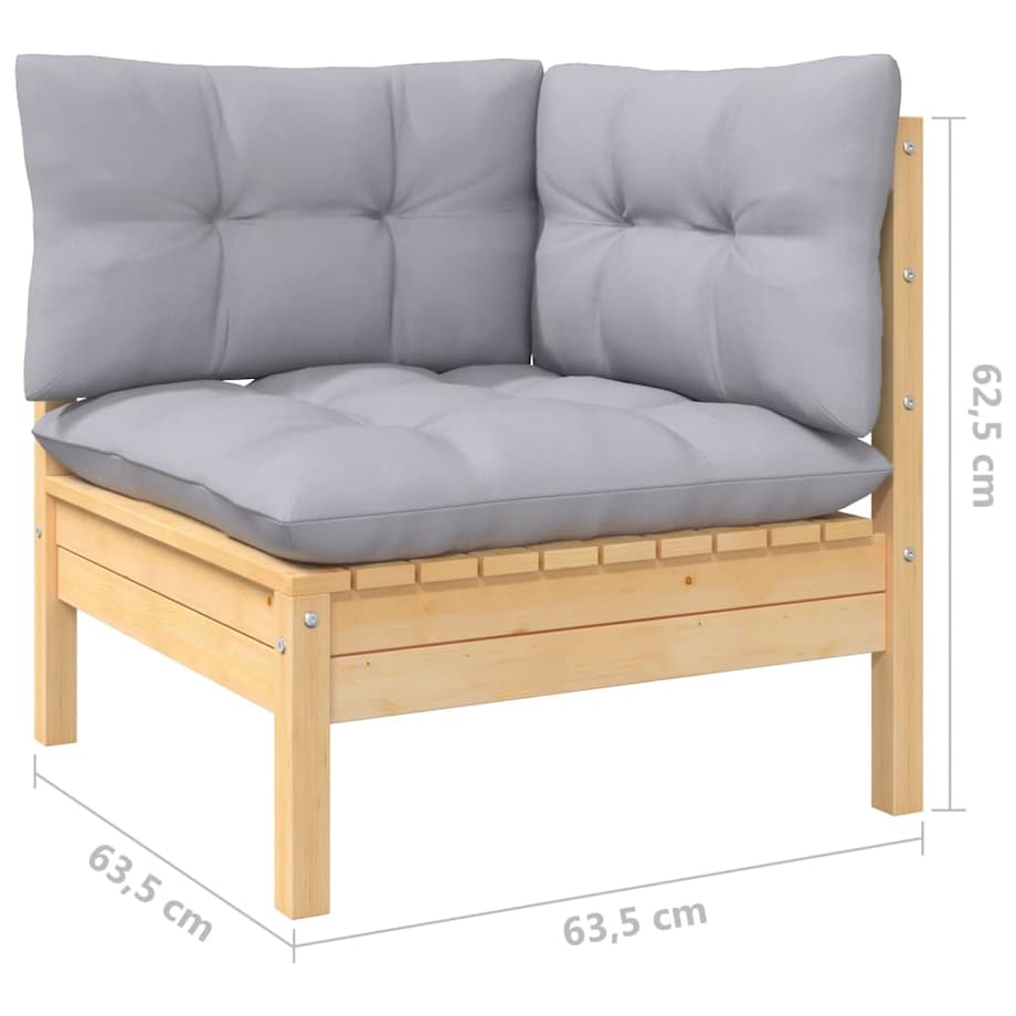 vidaXL 3-osobowa sofa ogrodowa z szarymi poduszkami, drewno sosnowe