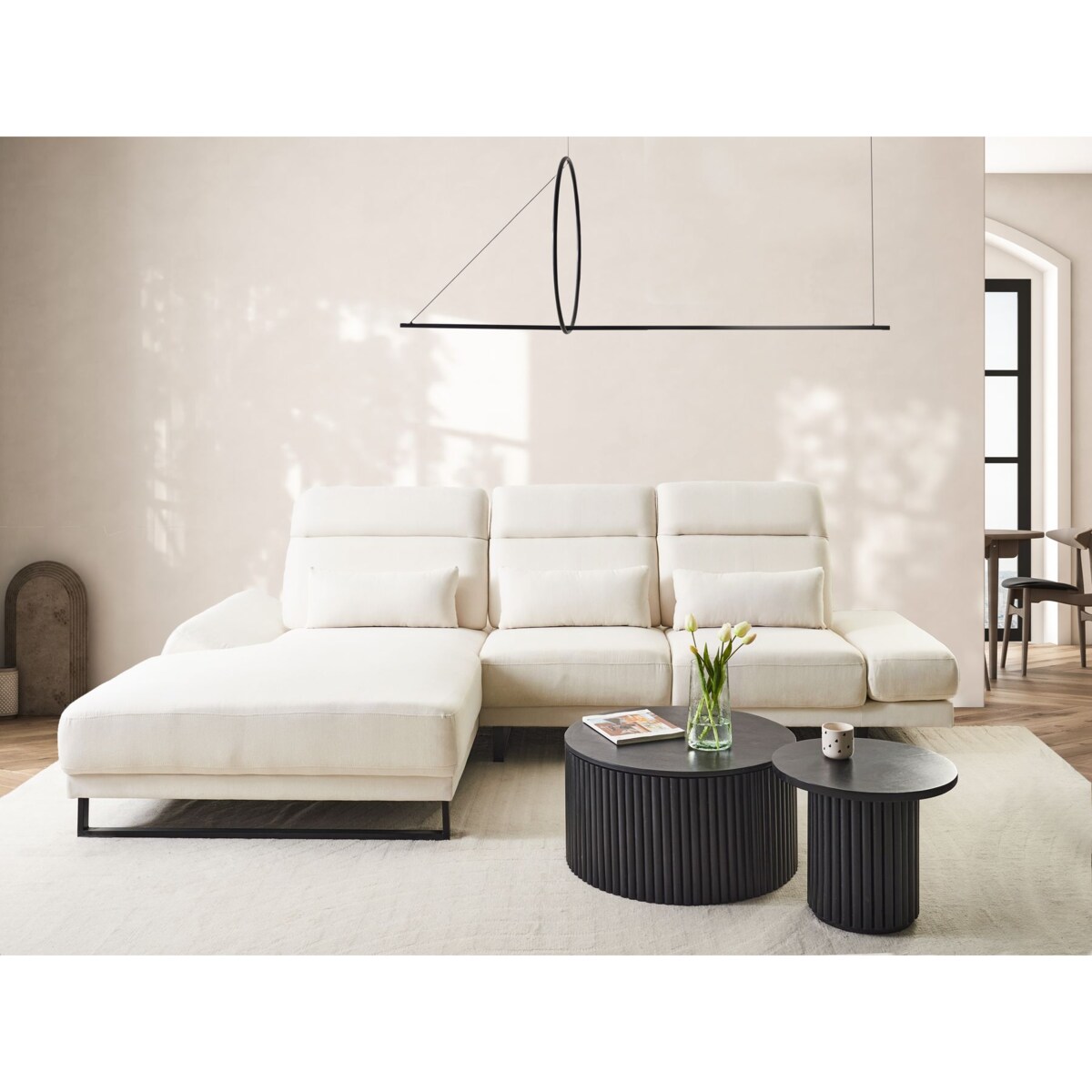 Narożnik IKAST Jasnobeżowy dla 4 osób Prawostronny