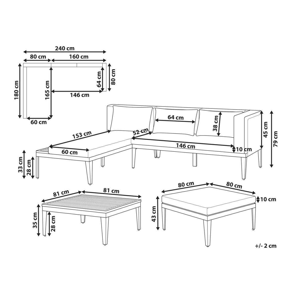 Zestaw ogrodowy ze stolikiem BRACCIANO Certyfikowane drewno akacjowe Z podnóżkiem Jasnobeżowy