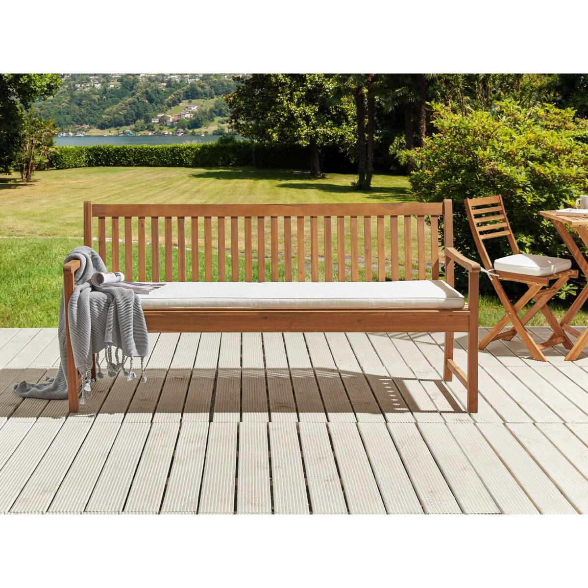 Poduszka na ławkę ogrodową VIVARA 169 x 50 cm Biały