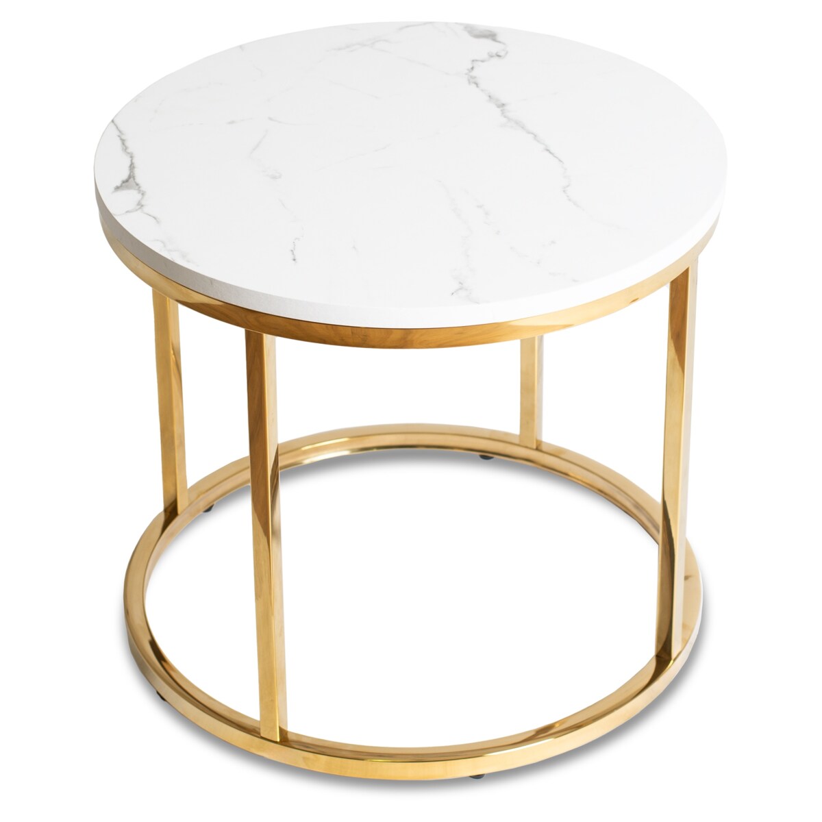 Stolik Kawowy Okrągły Ława Okrągła CLIFF Biały Marmur Złoty Glamour