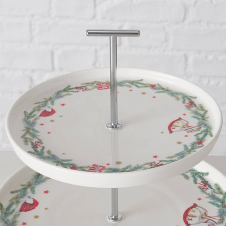 Dwupiętrowa patera ze świątecznym wzorem FLORENZA, wys. 22 cm