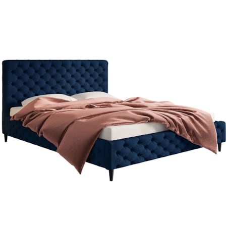 Łóżko tapicerowane 120x200 LUXO 5 pikowane, na drewnianych nogach-granatowe